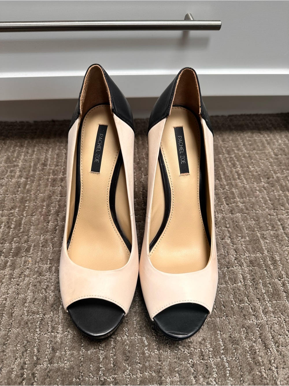 Rachel Zoe Blush and Black Peep-Toe Pumps